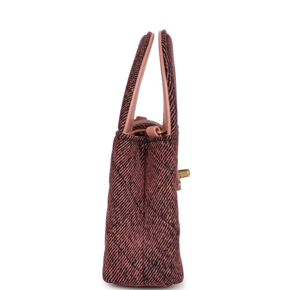 Chanel Nano Kelly Shopper Pink and Black Washed Denim Brushed Gold Hardware - Image 3