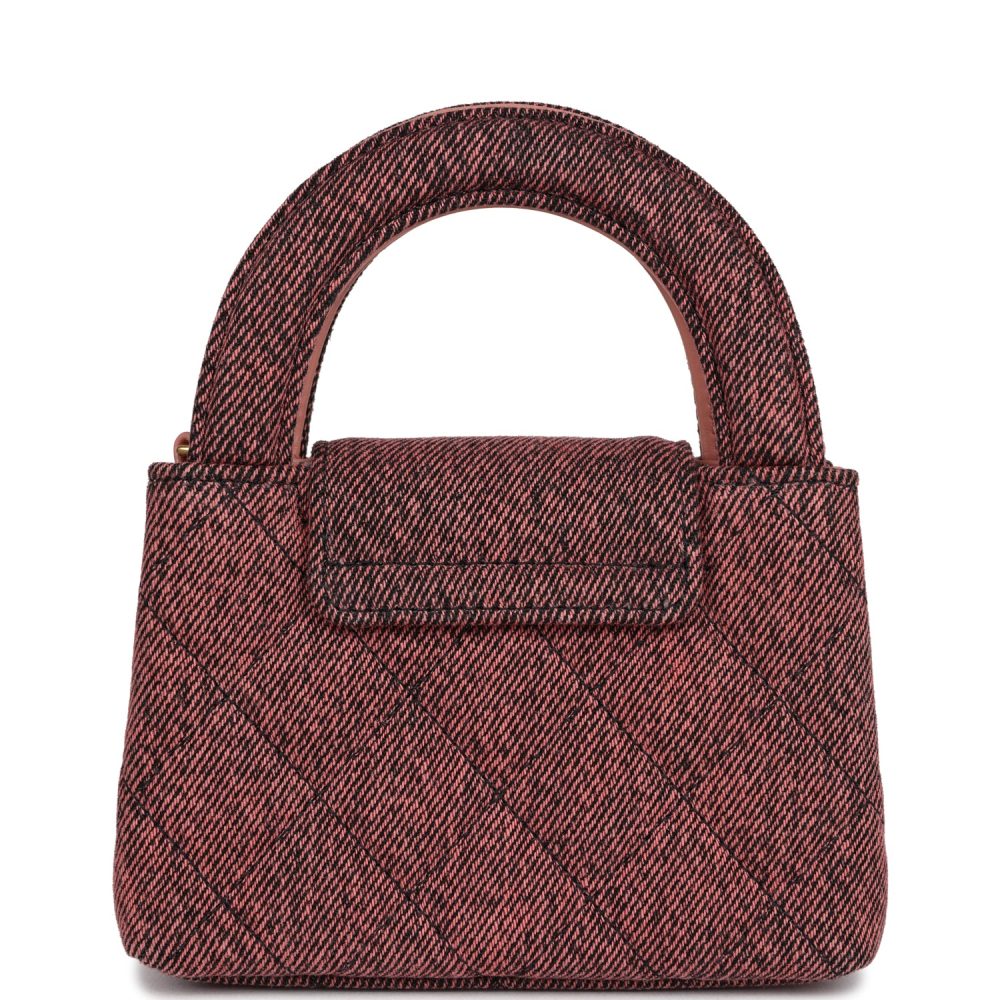Chanel Nano Kelly Shopper Pink and Black Washed Denim Brushed Gold Hardware - Image 4