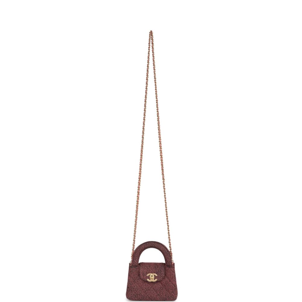 Chanel Nano Kelly Shopper Pink and Black Washed Denim Brushed Gold Hardware - Image 7