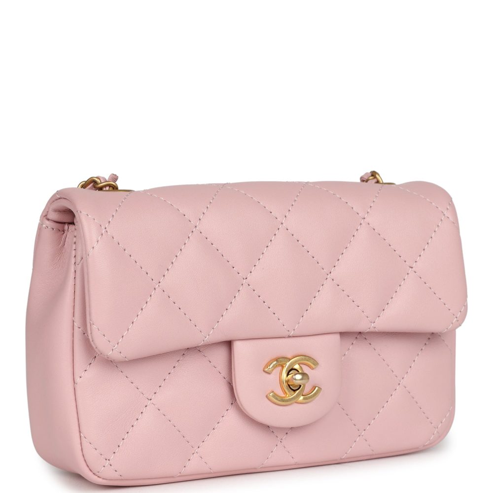 Pre-owned Chanel Mini Rectangular Flap Bag with Heart Chain Pink Lambskin Antique Gold Hardware - Image 2