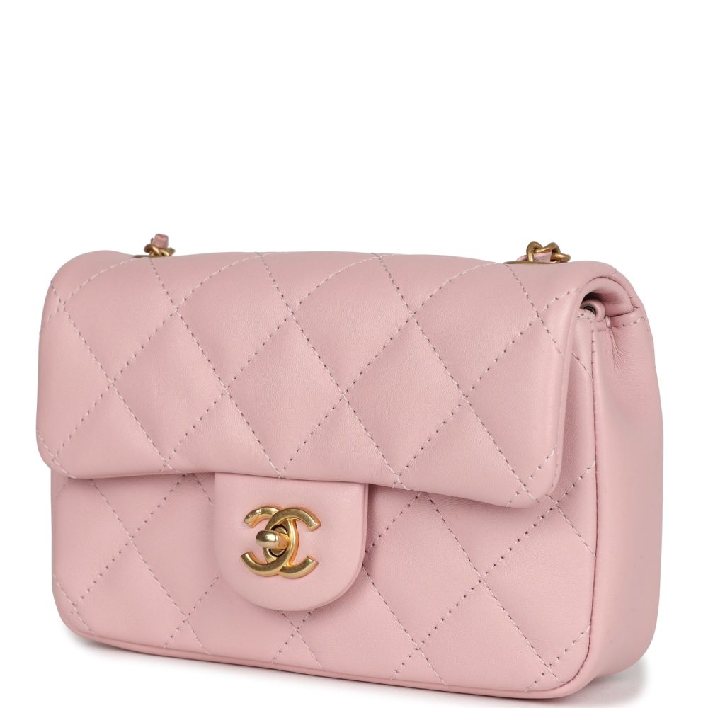 Pre-owned Chanel Mini Rectangular Flap Bag with Heart Chain Pink Lambskin Antique Gold Hardware - Image 5