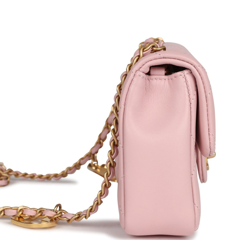 Pre-owned Chanel Mini Rectangular Flap Bag with Heart Chain Pink Lambskin Antique Gold Hardware - Image 3