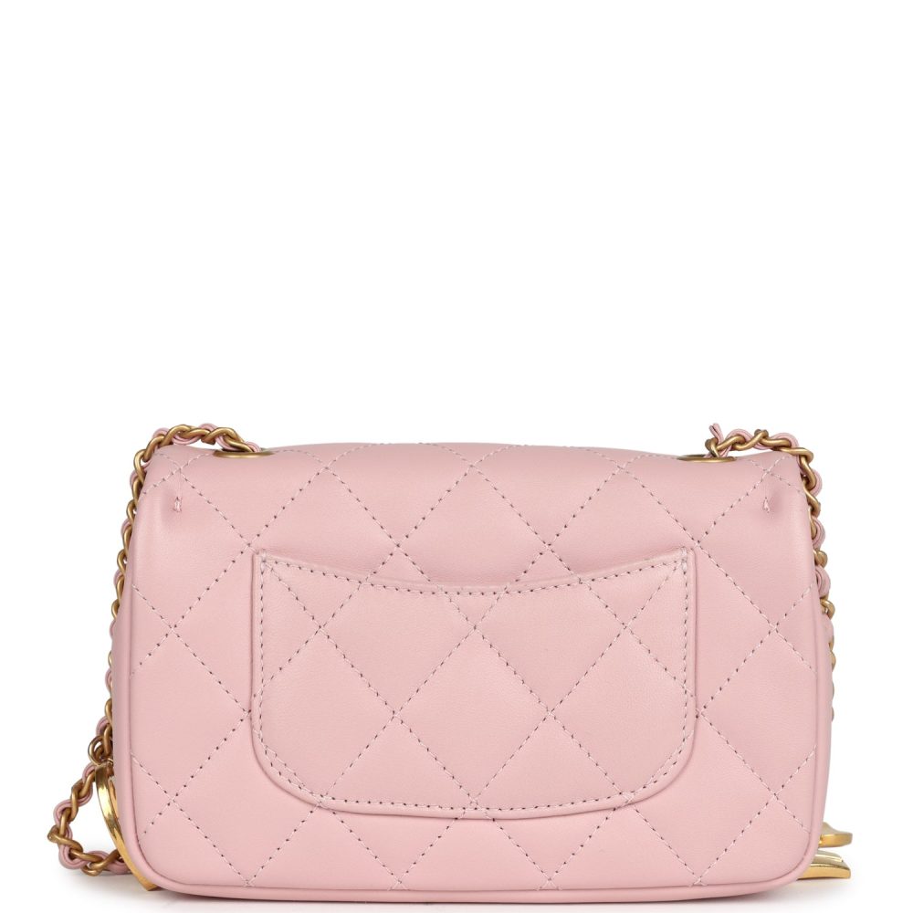 Pre-owned Chanel Mini Rectangular Flap Bag with Heart Chain Pink Lambskin Antique Gold Hardware - Image 4