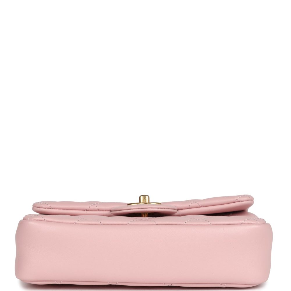Pre-owned Chanel Mini Rectangular Flap Bag with Heart Chain Pink Lambskin Antique Gold Hardware - Image 6