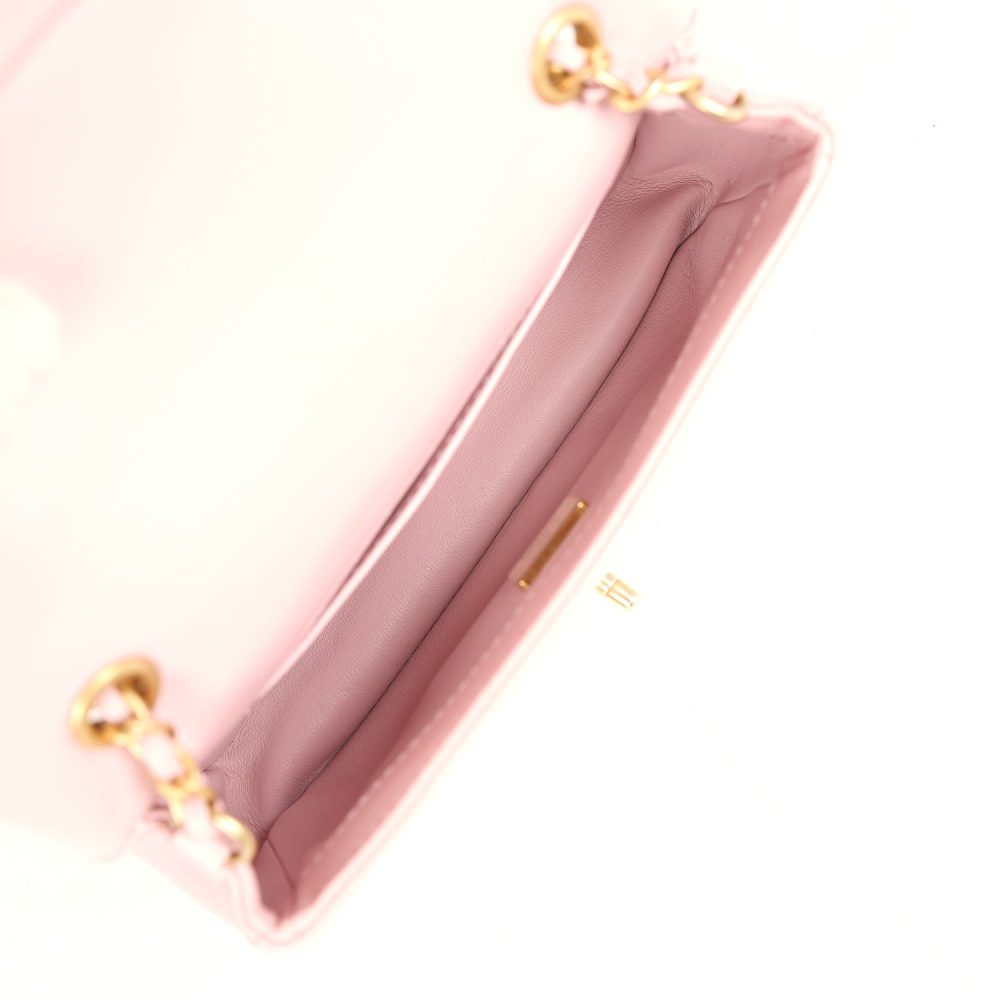 Pre-owned Chanel Mini Rectangular Flap Bag with Heart Chain Pink Lambskin Antique Gold Hardware - Image 9
