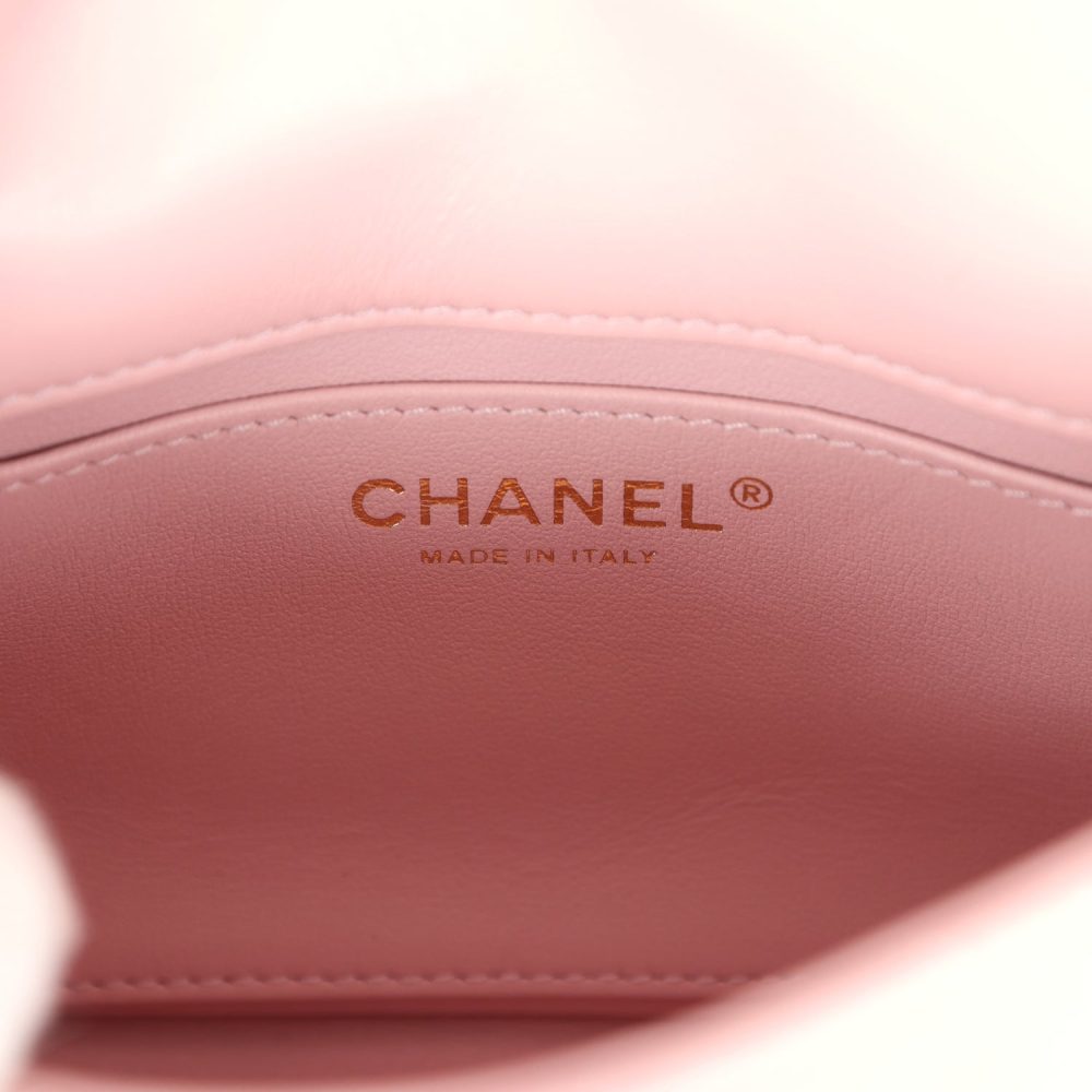 Pre-owned Chanel Mini Rectangular Flap Bag with Heart Chain Pink Lambskin Antique Gold Hardware - Image 10
