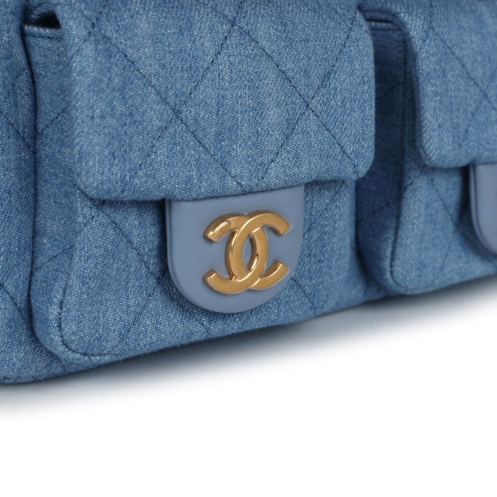 Chanel Large Cargo Hobo Bag Light Blue Washed Denim Brushed Gold Hardware - Image 6