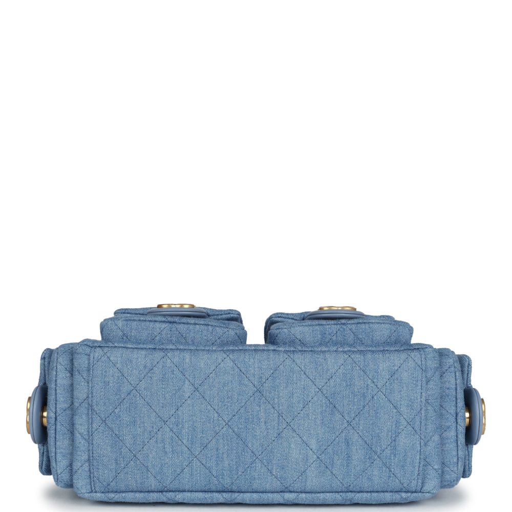 Chanel Large Cargo Hobo Bag Light Blue Washed Denim Brushed Gold Hardware - Image 9