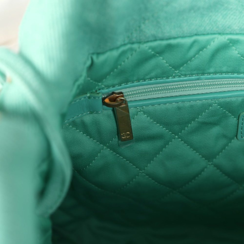 Chanel Small 22 Bag Light Green Washed Denim Gold Hardware - Image 11