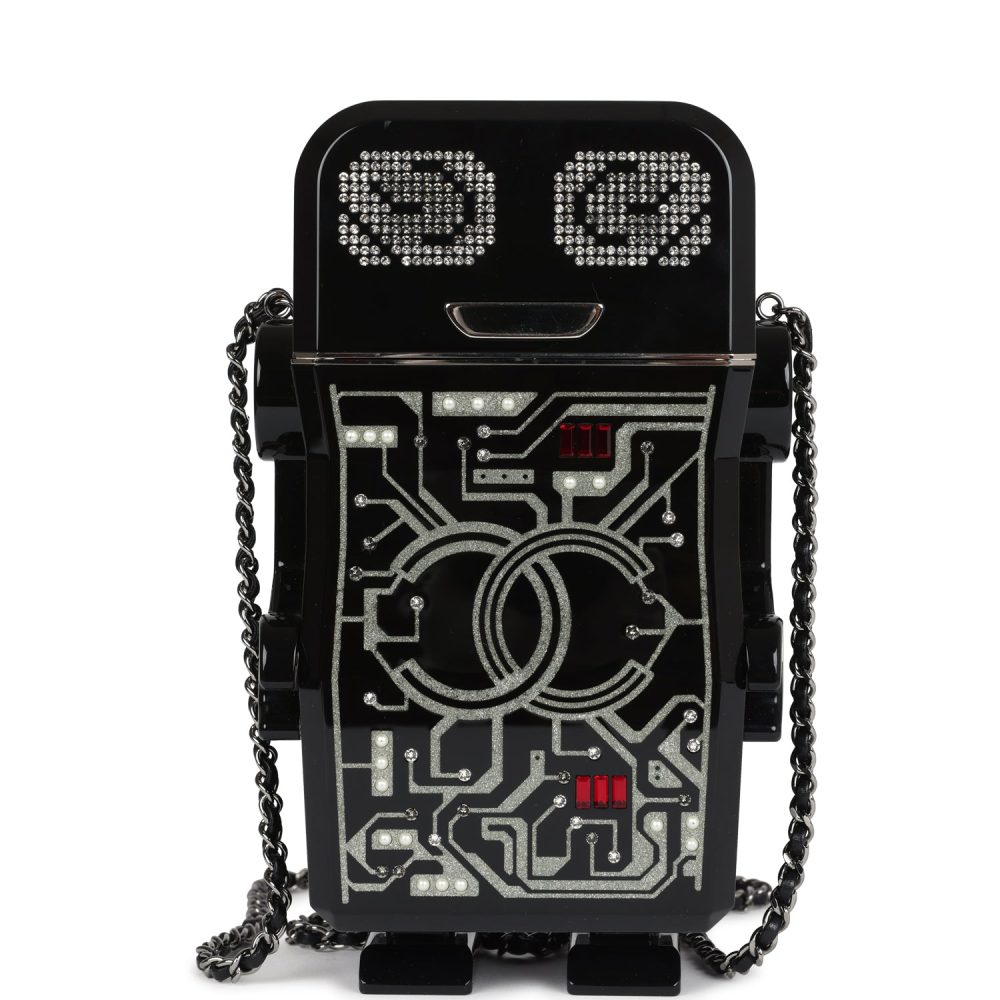 Pre-owned Chanel Limited Edition Robot Minaudi??re Bag Black Plexiglass and Crystals Ruthenium Hardware