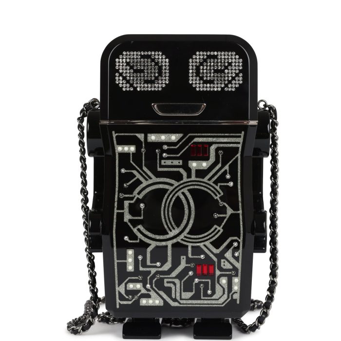 Pre-owned Chanel Limited Edition Robot Minaudi??re Bag Black Plexiglass and Crystals Ruthenium Hardware
