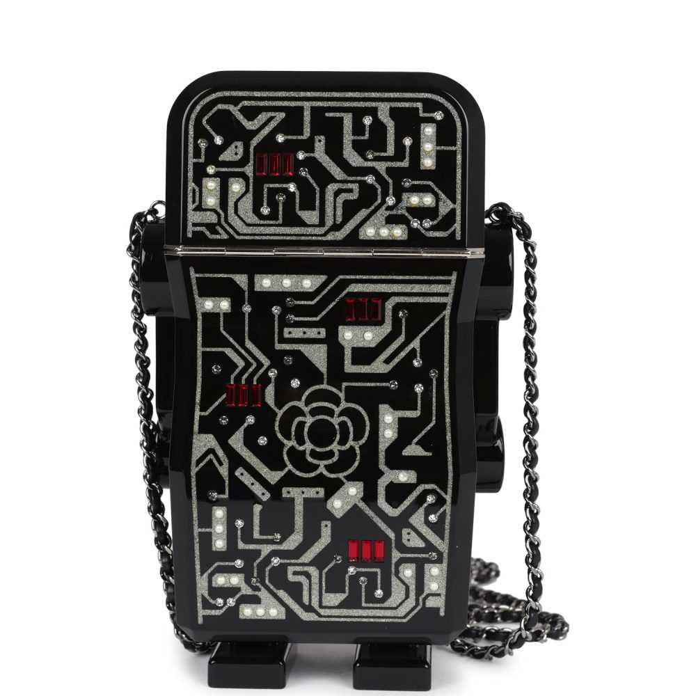 Pre-owned Chanel Limited Edition Robot Minaudi??re Bag Black Plexiglass and Crystals Ruthenium Hardware - Image 4