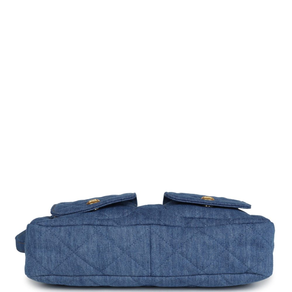 Chanel Large Supple Twins Hobo Bag Blue Denim Brushed Gold Hardware - Image 6