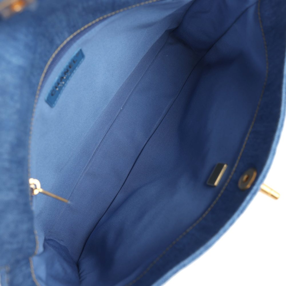 Chanel Large Supple Twins Hobo Bag Blue Denim Brushed Gold Hardware - Image 8