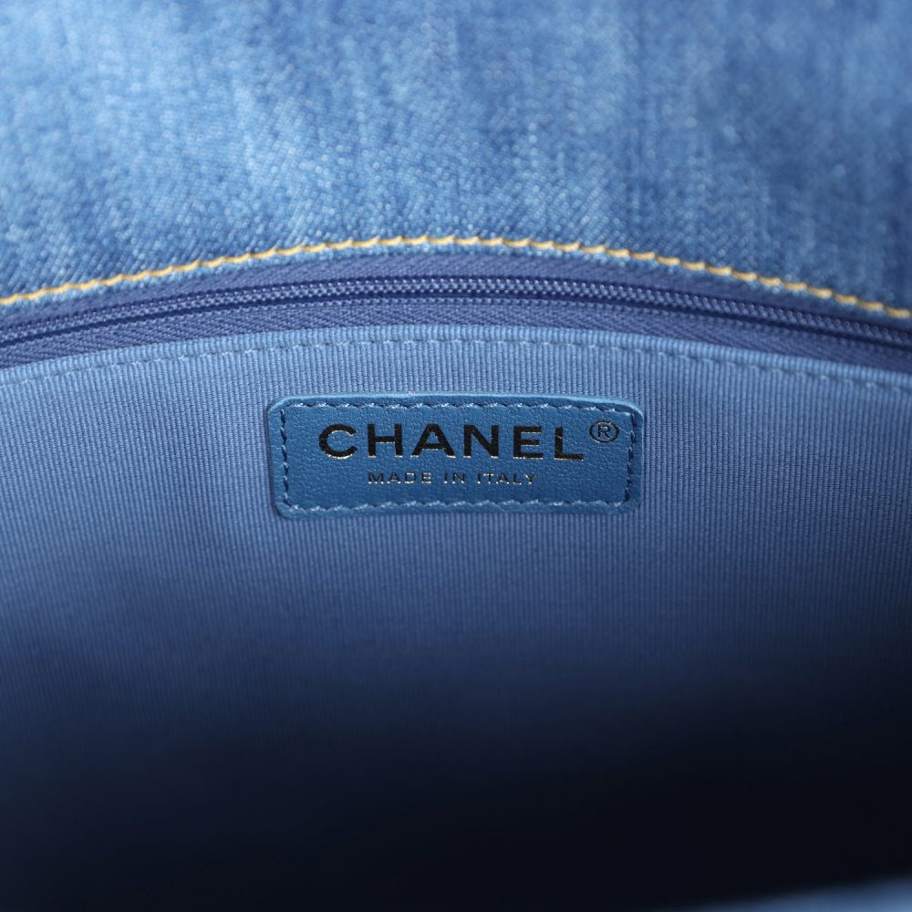 Chanel Large Supple Twins Hobo Bag Blue Denim Brushed Gold Hardware - Image 9