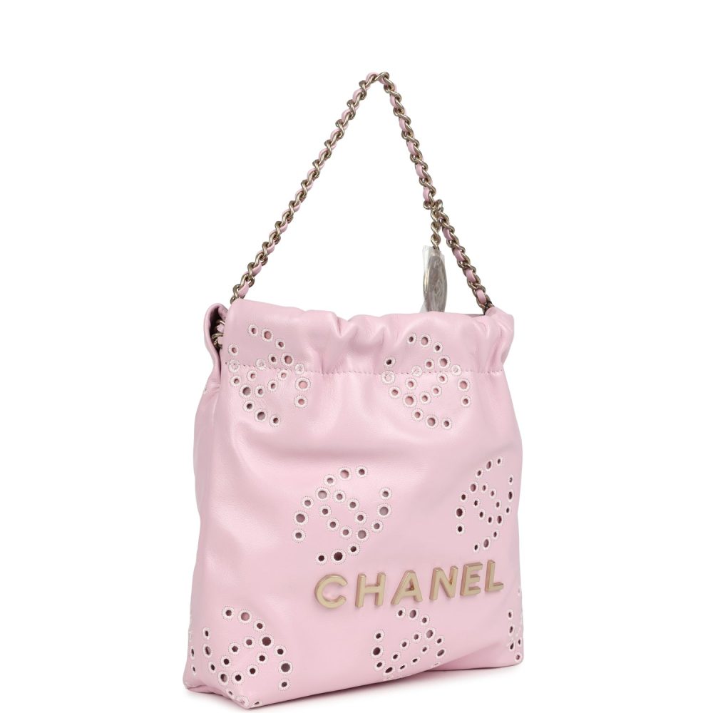 Chanel Mini 22 Bag Pink Shiny Calfskin Brushed Gold Hardware - Image 2