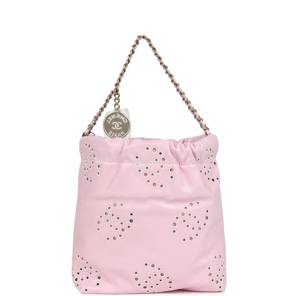 Chanel Mini 22 Bag Pink Shiny Calfskin Brushed Gold Hardware - Image 4