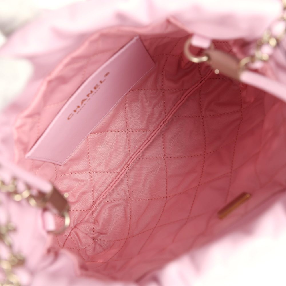 Chanel Mini 22 Bag Pink Shiny Calfskin Brushed Gold Hardware - Image 9