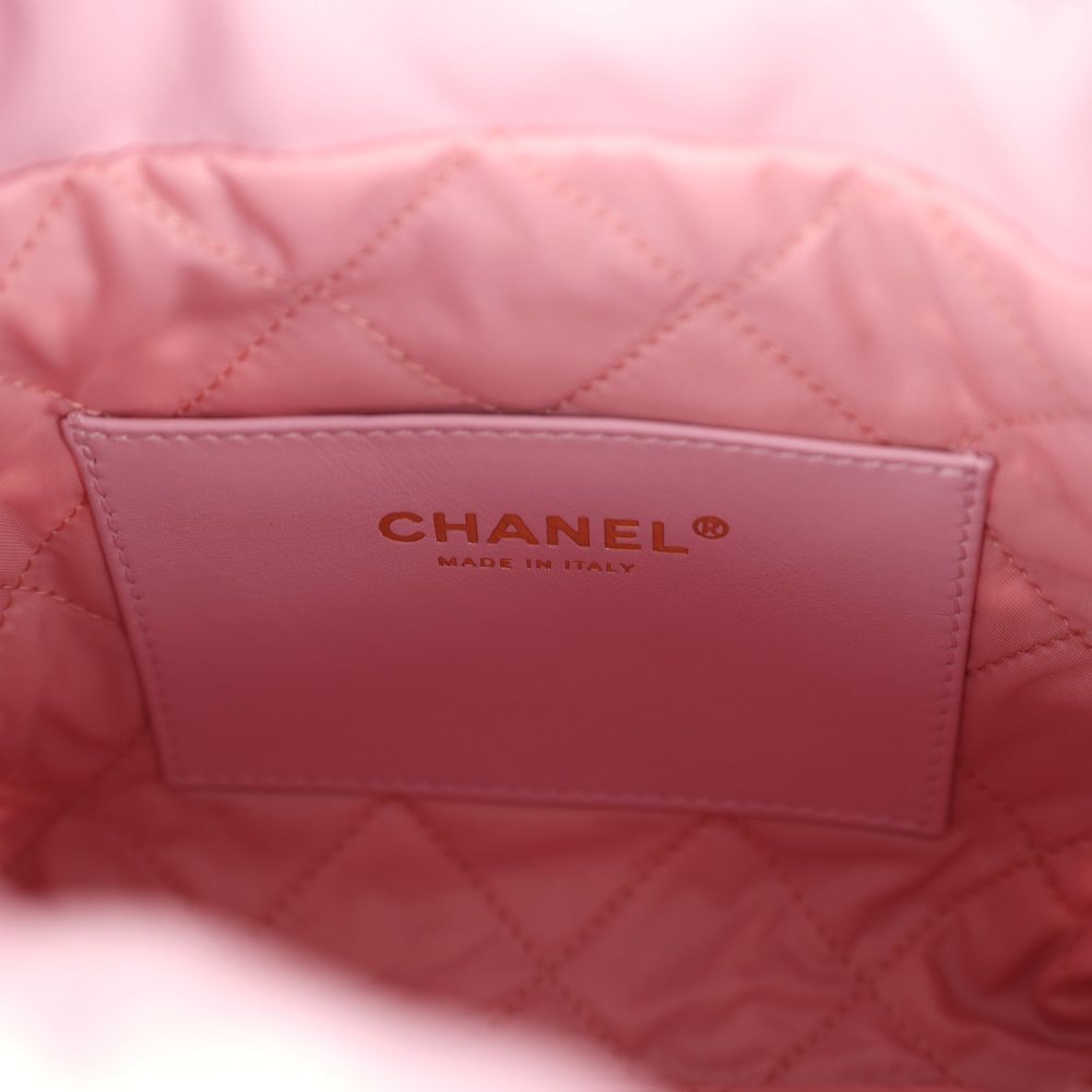 Chanel Mini 22 Bag Pink Shiny Calfskin Brushed Gold Hardware - Image 10