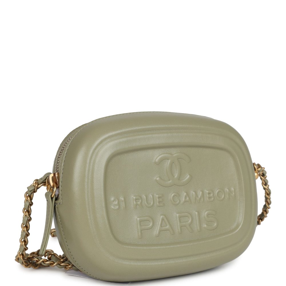 Chanel Mini "Savon De Marseille" Camera Case Bag Khaki Shiny Lambskin Brushed Gold Hardware - Image 2