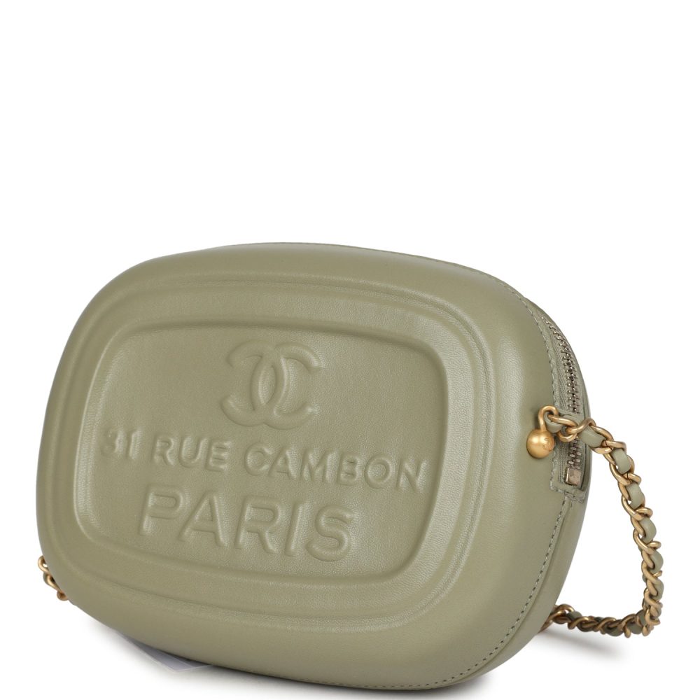 Chanel Mini "Savon De Marseille" Camera Case Bag Khaki Shiny Lambskin Brushed Gold Hardware - Image 5