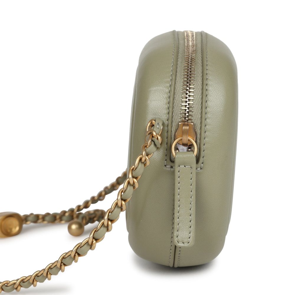 Chanel Mini "Savon De Marseille" Camera Case Bag Khaki Shiny Lambskin Brushed Gold Hardware - Image 3