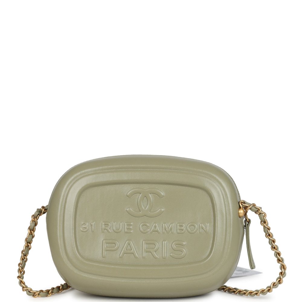 Chanel Mini "Savon De Marseille" Camera Case Bag Khaki Shiny Lambskin Brushed Gold Hardware - Image 4