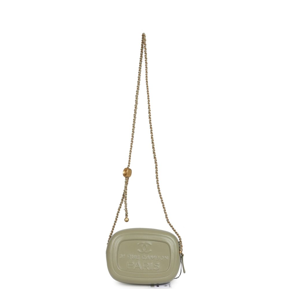 Chanel Mini "Savon De Marseille" Camera Case Bag Khaki Shiny Lambskin Brushed Gold Hardware - Image 6