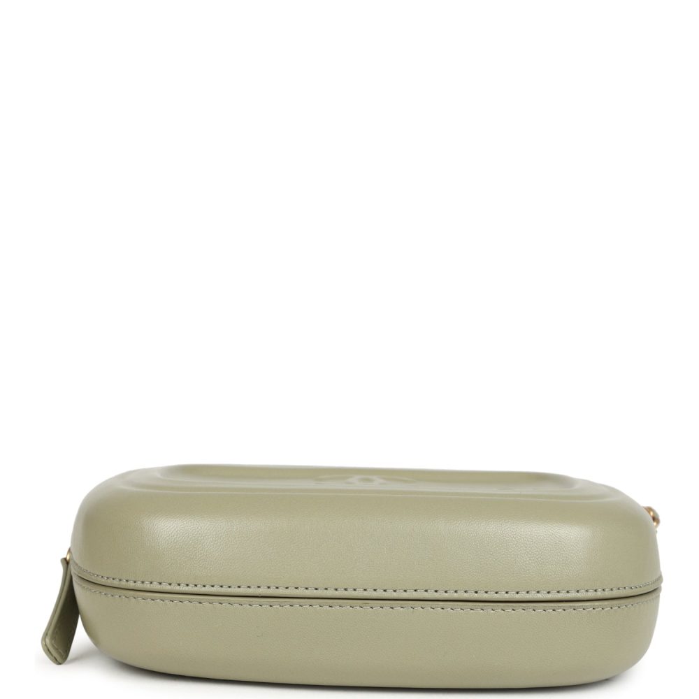 Chanel Mini "Savon De Marseille" Camera Case Bag Khaki Shiny Lambskin Brushed Gold Hardware - Image 8