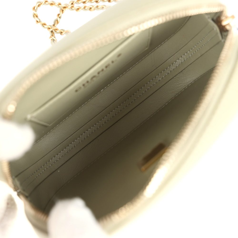 Chanel Mini "Savon De Marseille" Camera Case Bag Khaki Shiny Lambskin Brushed Gold Hardware - Image 9
