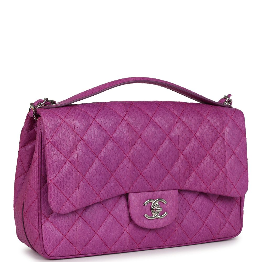 Pre-owned Chanel Medium Easy Carry Flap Bag Purple Python Silver Hardware - Image 2