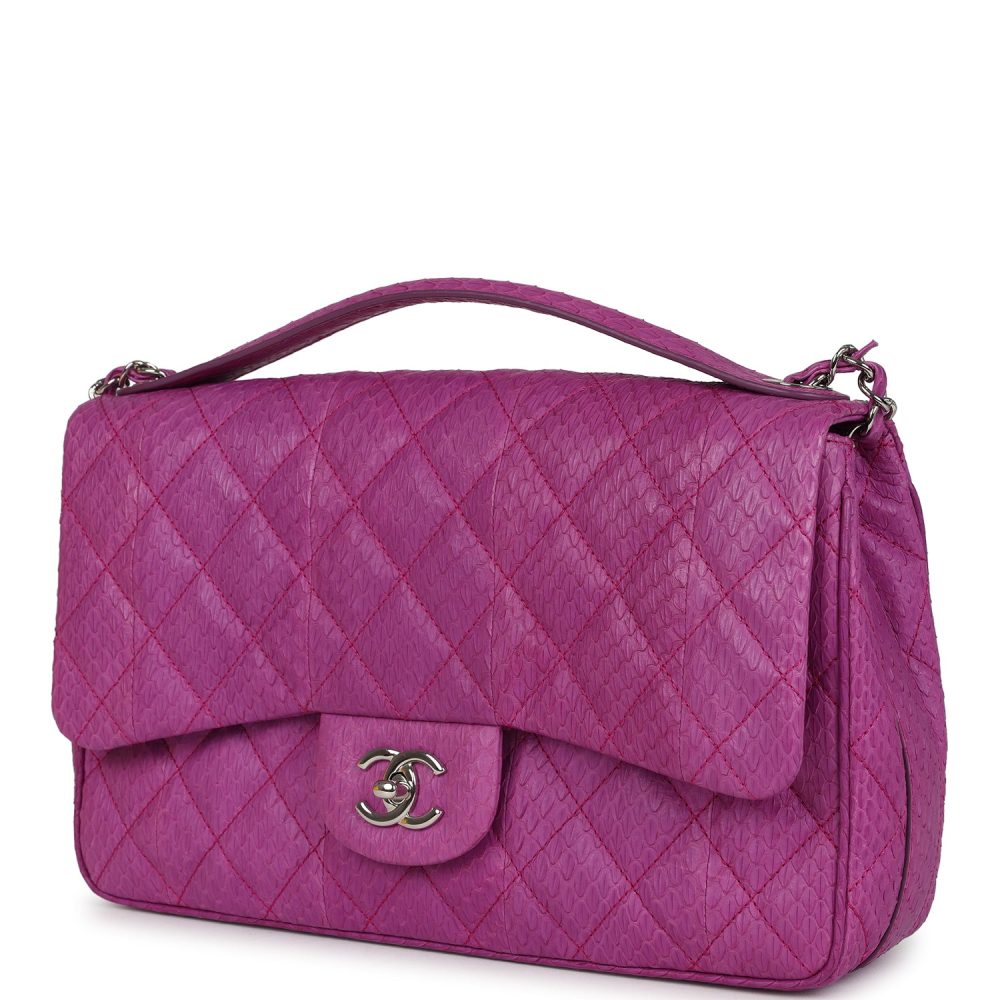 Pre-owned Chanel Medium Easy Carry Flap Bag Purple Python Silver Hardware - Image 5