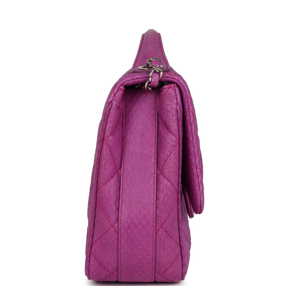 Pre-owned Chanel Medium Easy Carry Flap Bag Purple Python Silver Hardware - Image 3
