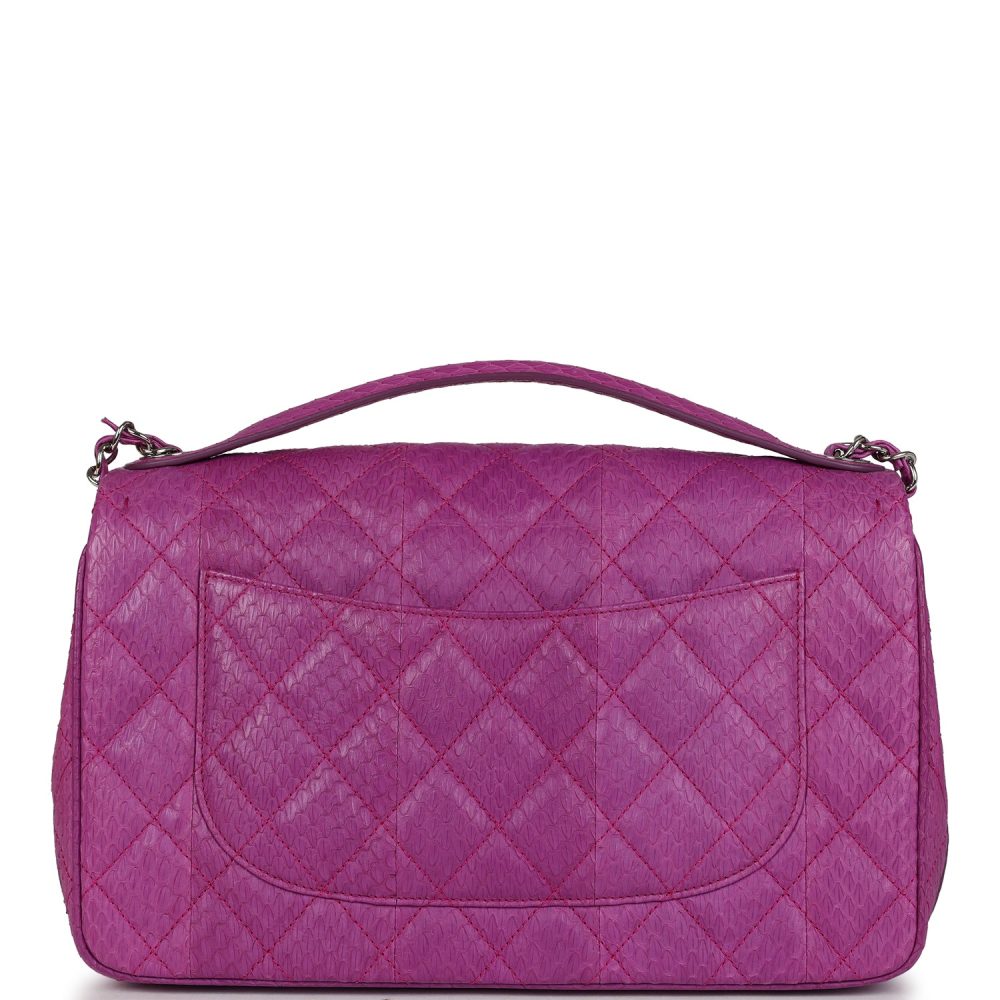 Pre-owned Chanel Medium Easy Carry Flap Bag Purple Python Silver Hardware - Image 4