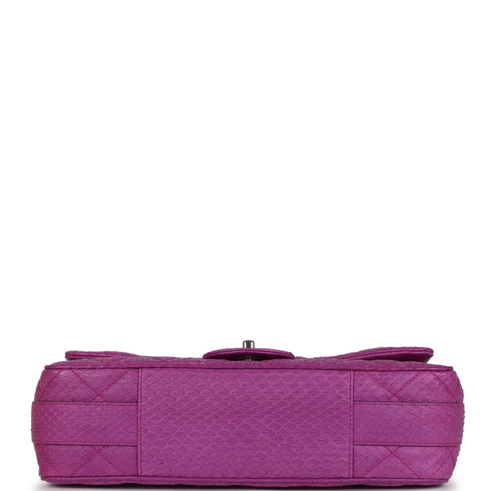 Pre-owned Chanel Medium Easy Carry Flap Bag Purple Python Silver Hardware - Image 6