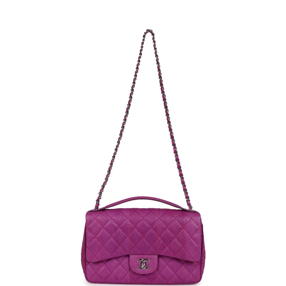 Pre-owned Chanel Medium Easy Carry Flap Bag Purple Python Silver Hardware - Image 7