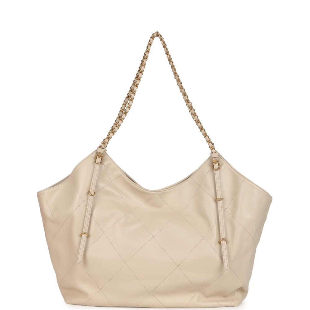 Chanel Maxi Coco Shopping Bag Beige Calfskin Antique Gold Hardware - Image 4