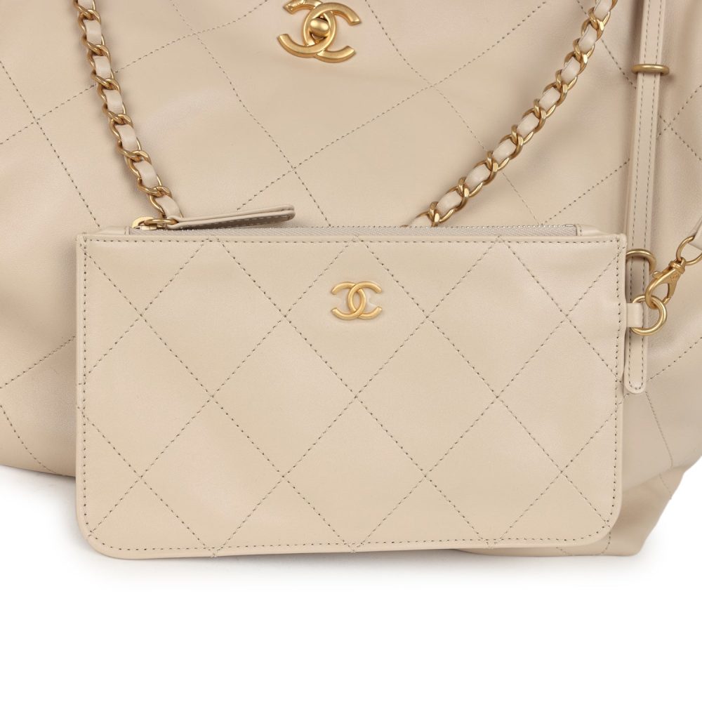 Chanel Maxi Coco Shopping Bag Beige Calfskin Antique Gold Hardware - Image 7