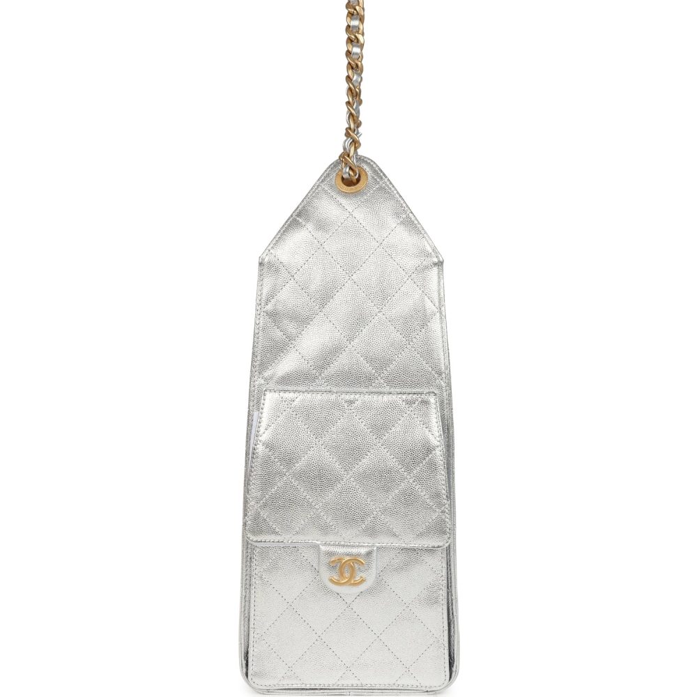 Chanel Medium 25 Hobo Bag Metallic Silver Caviar Antique Gold Hardware - Image 3