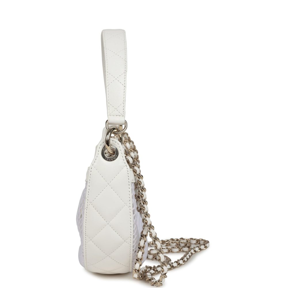 Chanel Round Clutch with Chain White Mesh Light Gold Hardware - Image 3