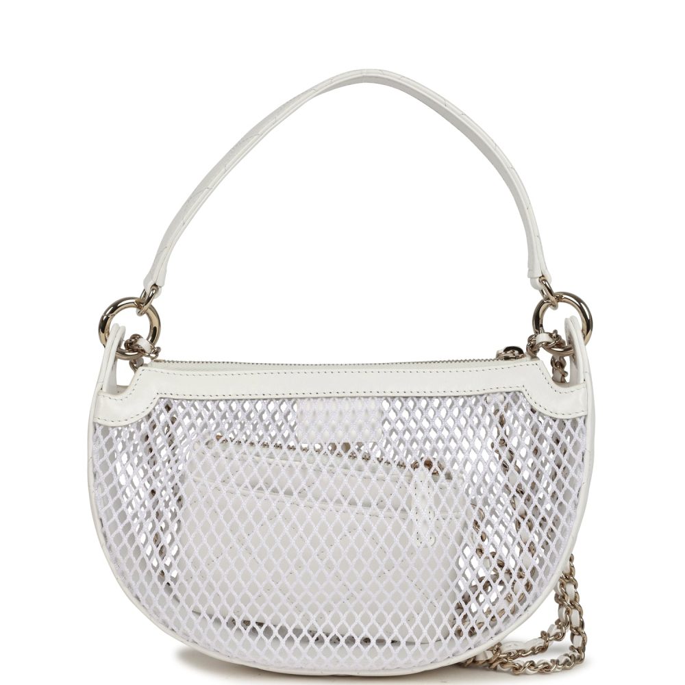 Chanel Round Clutch with Chain White Mesh Light Gold Hardware - Image 4