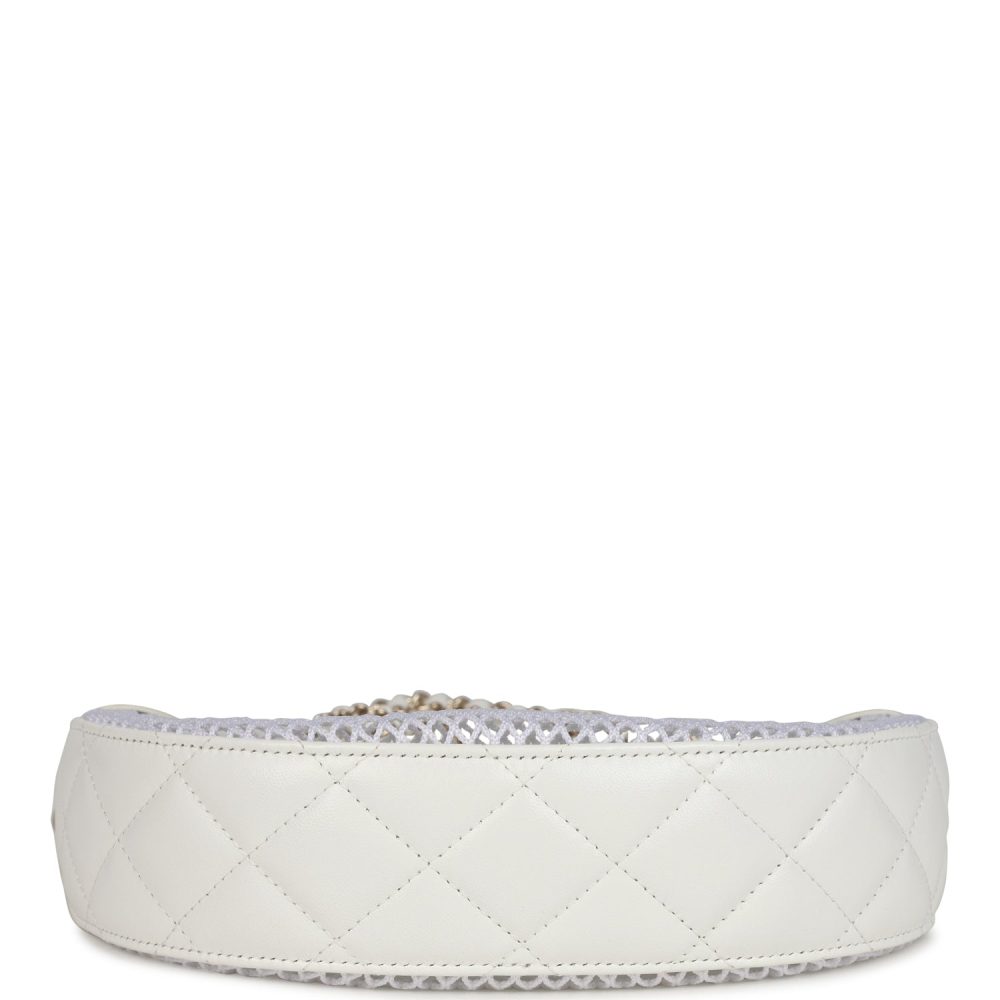 Chanel Round Clutch with Chain White Mesh Light Gold Hardware - Image 7