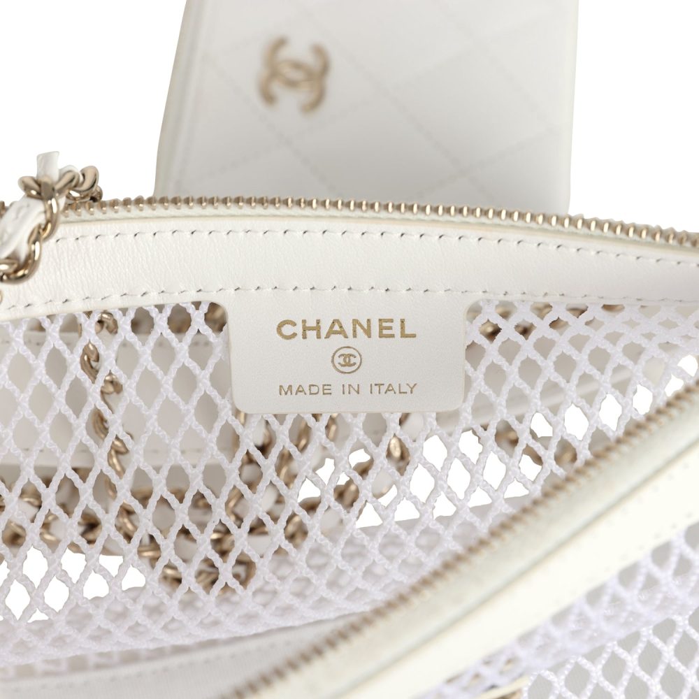 Chanel Round Clutch with Chain White Mesh Light Gold Hardware - Image 9