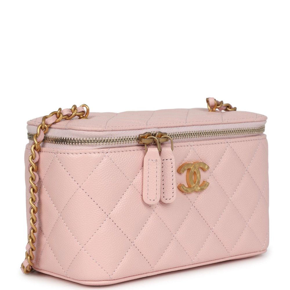 Chanel Small CC Vanity Case Light Pink Caviar Faux Pearls Brushed Gold Hardware - Image 2