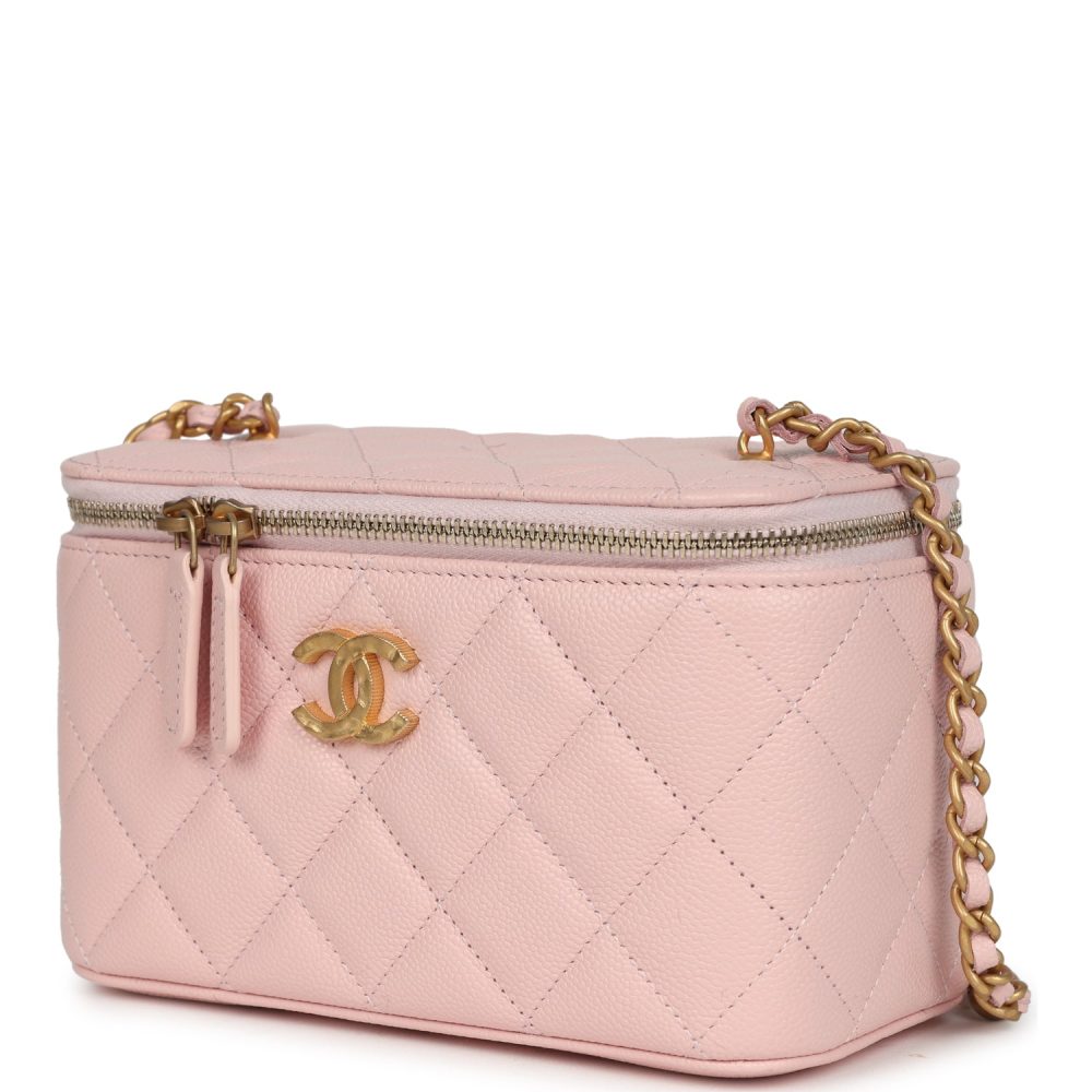 Chanel Small CC Vanity Case Light Pink Caviar Faux Pearls Brushed Gold Hardware - Image 5
