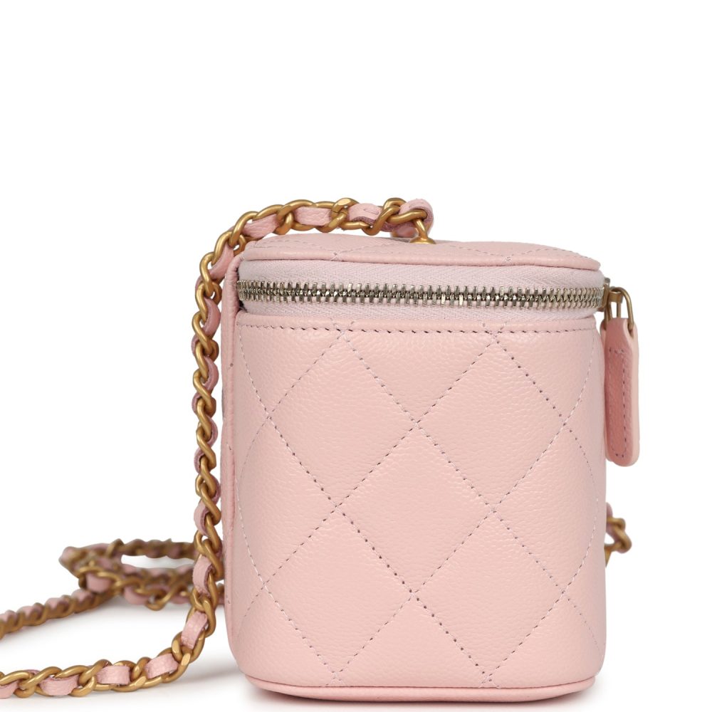 Chanel Small CC Vanity Case Light Pink Caviar Faux Pearls Brushed Gold Hardware - Image 3