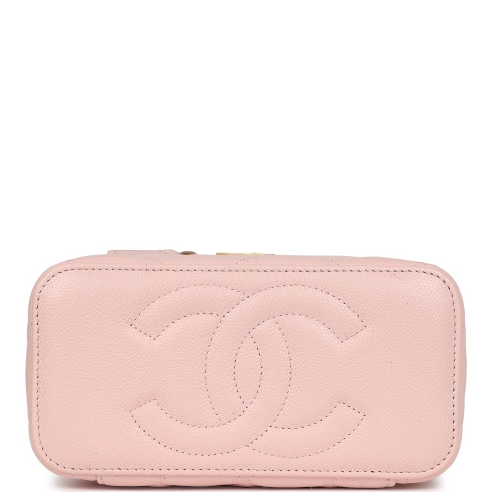 Chanel Small CC Vanity Case Light Pink Caviar Faux Pearls Brushed Gold Hardware - Image 6