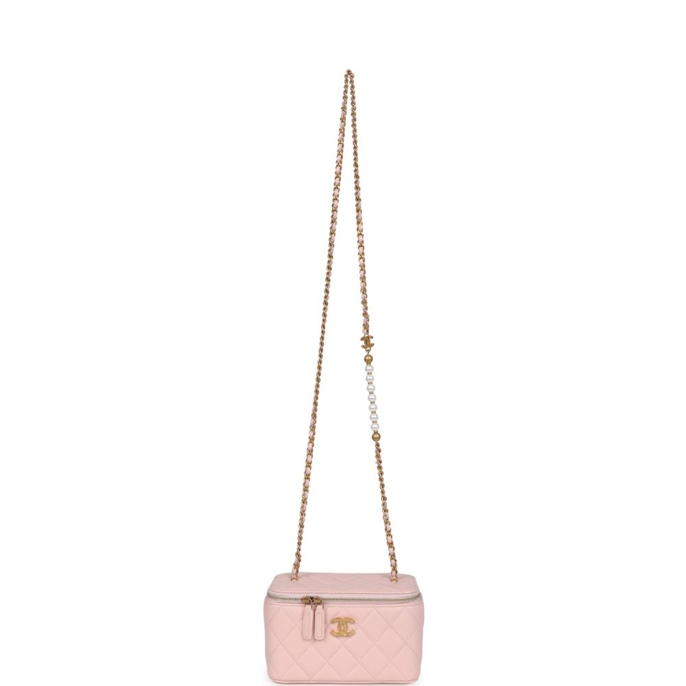 Chanel Small CC Vanity Case Light Pink Caviar Faux Pearls Brushed Gold Hardware - Image 7