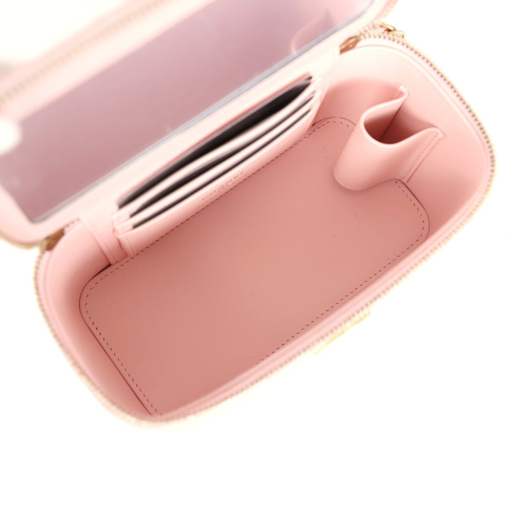 Chanel Small CC Vanity Case Light Pink Caviar Faux Pearls Brushed Gold Hardware - Image 10