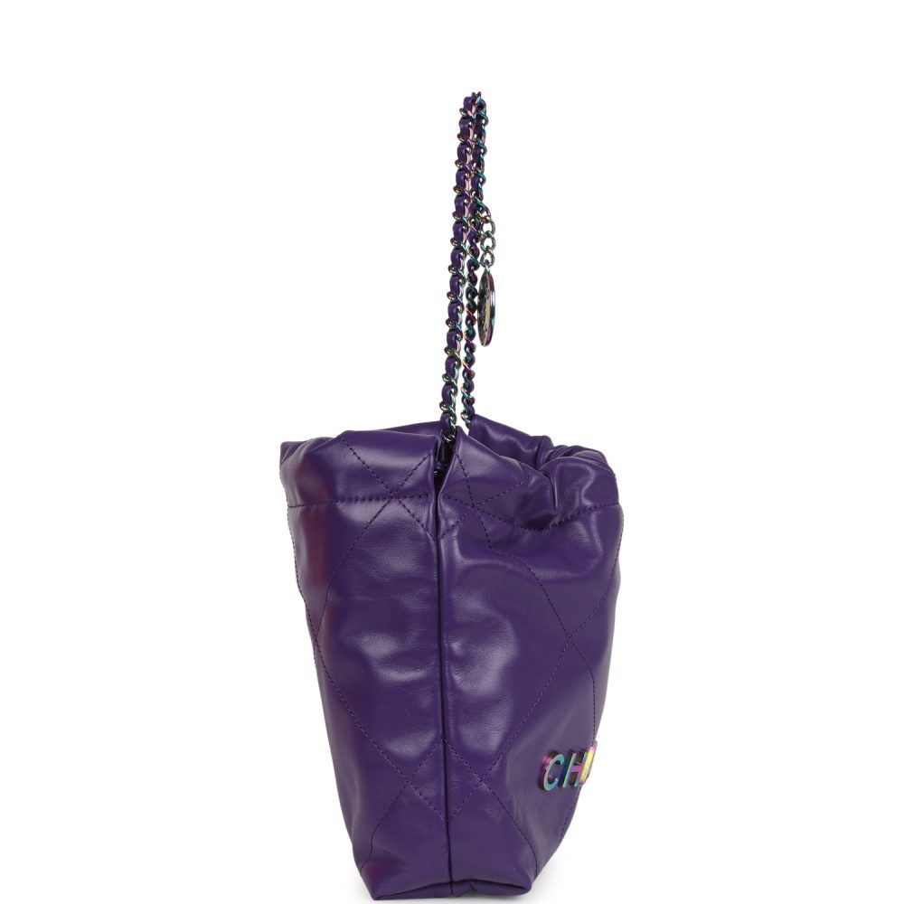 Chanel Mini 22 Bag Dark Purple Lambskin Rainbow Hardware - Image 3